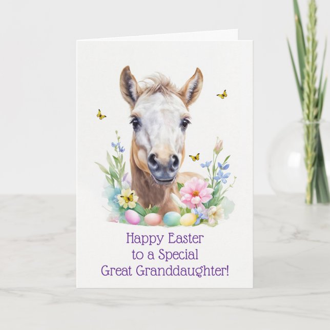 Great Granddaughter Happy Easter Cute Horse Foal Holiday Card (Front)