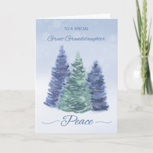 Great Granddaughter Holiday Peace with Evergreen Card