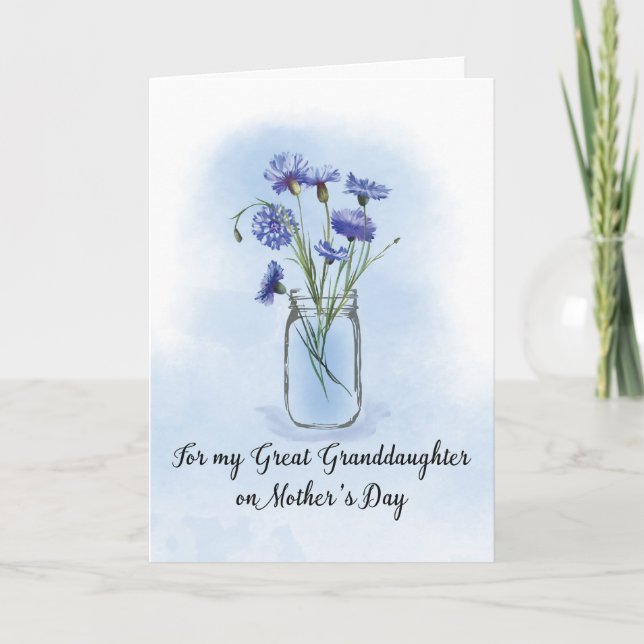 Great Granddaughter Mothers Day Cornflowers in Mas Card (Front)