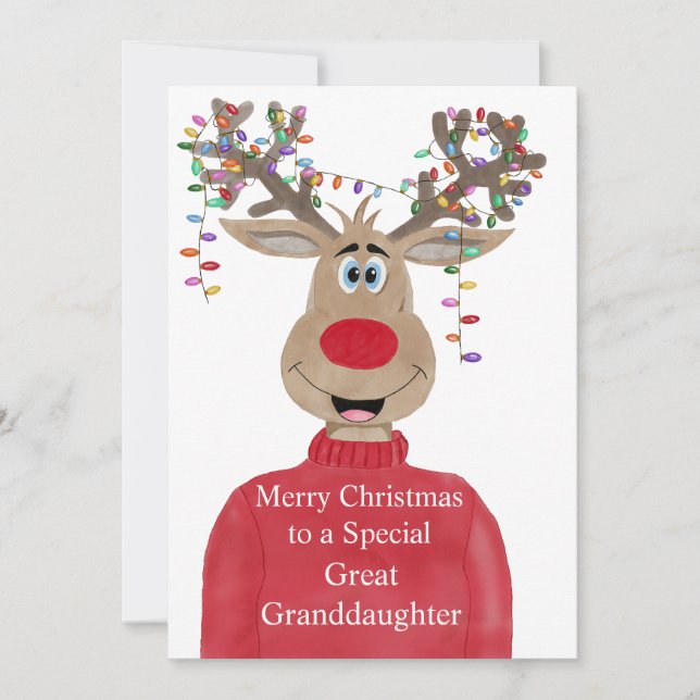 Great Granddaughter Reindeer Christmas  Holiday Card (Front)