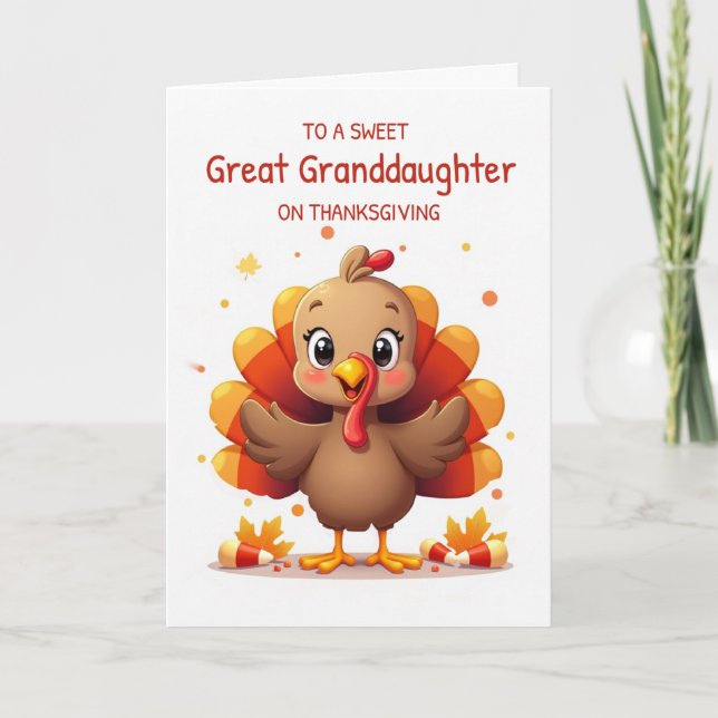 Great Granddaughter Thanksgiving Sweet Candy Corn Card (Front)