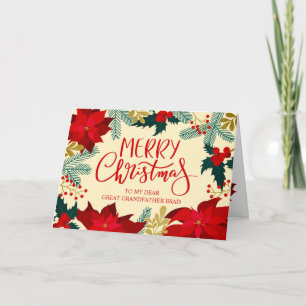 Great Grandfather Floral and Holly Merry Christmas Card
