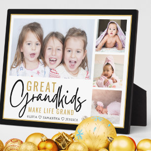 Great Grandkids Make Life Grand 4 Photo Collage Plaque