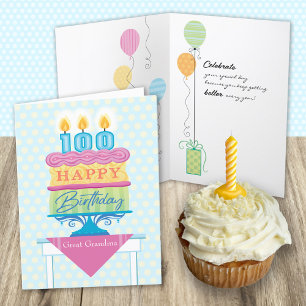 Great Grandma 100th Birthday Cake Number Candles Card