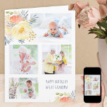 Great Grandma 4 Photo Peach Yellow Floral Birthday Card<br><div class="desc">Create your own photo birthday card with four of your favourite pictures for your great grandma. The photo template is set up for you to add your photos, which are displayed in landscape and square instagram format. The design features a feminine watercolor bouquet with flowers and foliage in shades of...</div>