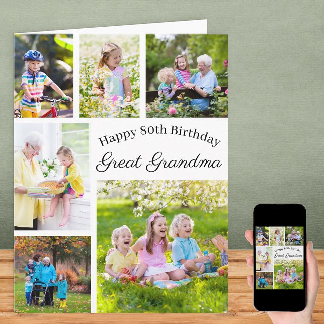Great Grandma 6 Photo Collage Any Age Big Birthday Card (Creator Uploaded)