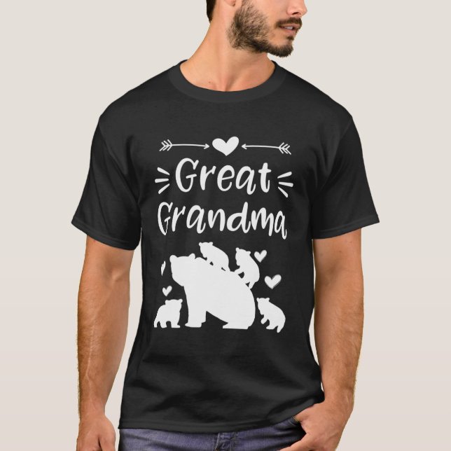 Great Grandma Bear With 4 Baby Cubs Hearts Doddles T-Shirt (Front)