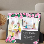 Great Grandma Chalkboard and Cherry Blossom Photo Plaque<br><div class="desc">Pretty photo plaque to personalised for your great grandma. The photo template is set up ready for you to add two of your favourite family photos and, you can also add your custom message and/or name(s). The design features pink cherry blossom on a distressed chalkboard background with white typography. "GREAT...</div>