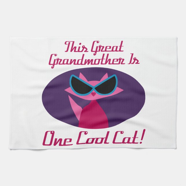 Great Grandma Cool Cat Tea Towel (Horizontal)