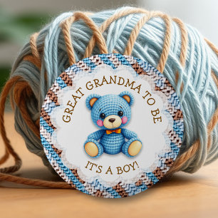 Great Grandma   Crochet Teddy Bear Baby Shower  6 Cm Round Badge