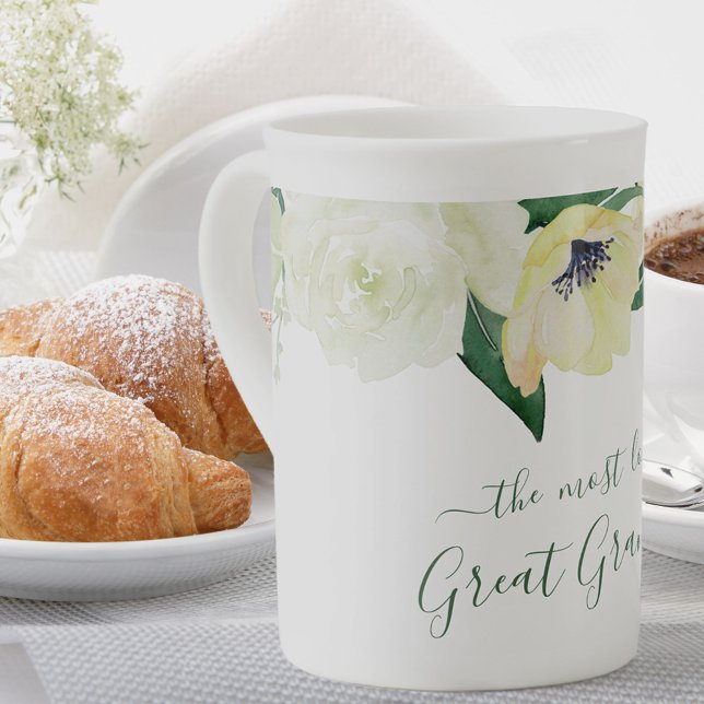 Great Grandma Elegant Script Watercolor Flowers Bone China Mug (Creator Uploaded)