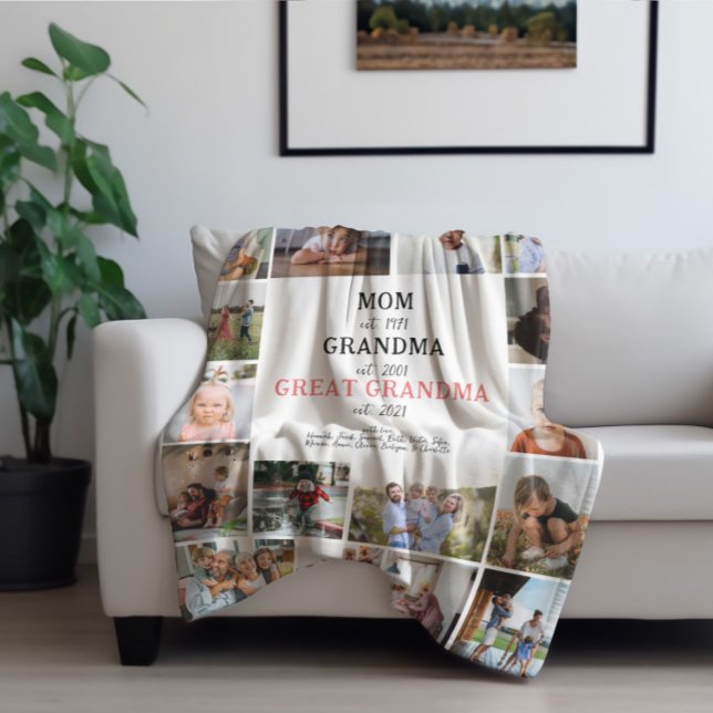 Great Grandma Established | 20 Photo Family Fleece Blanket (Creator Uploaded)