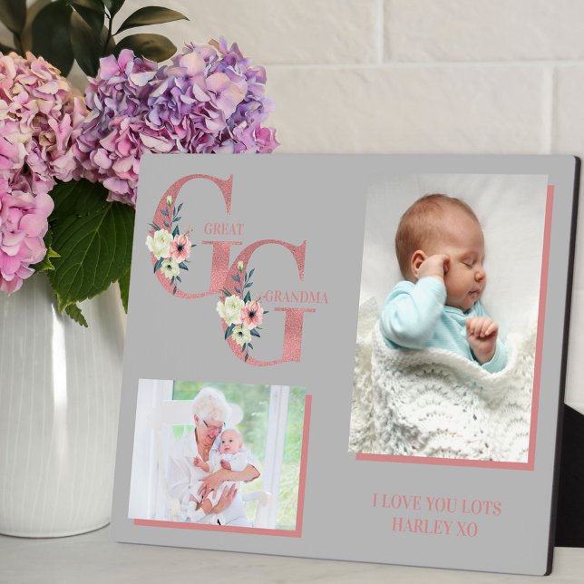 Great Grandma GG Floral Letters | 2 Photo Plaque (Creator Uploaded)