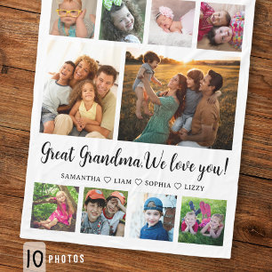 Great Grandma Grandchildren Gift 10 Photo Collage  Fleece Blanket