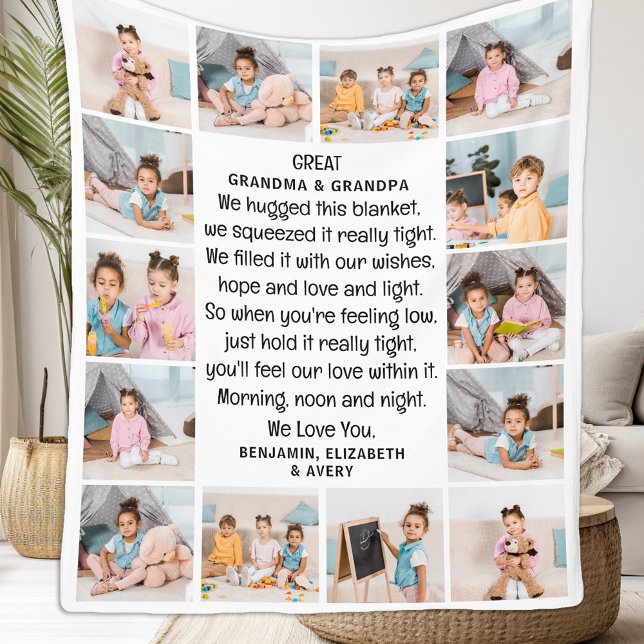 Great Grandma Grandpa Poem Custom 14 Photo Collage Fleece Blanket (Creator Uploaded)
