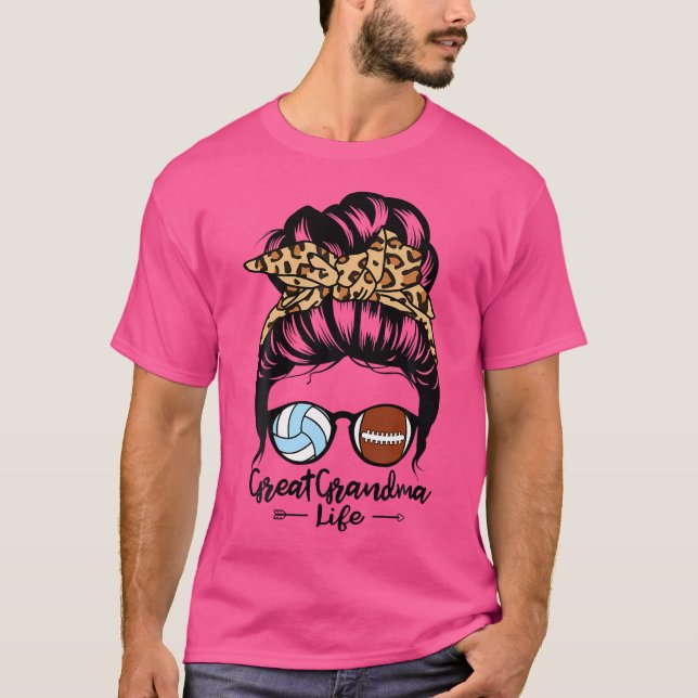 Great Grandma Life Messy Bun Hair Funny Football V T-Shirt (Front)