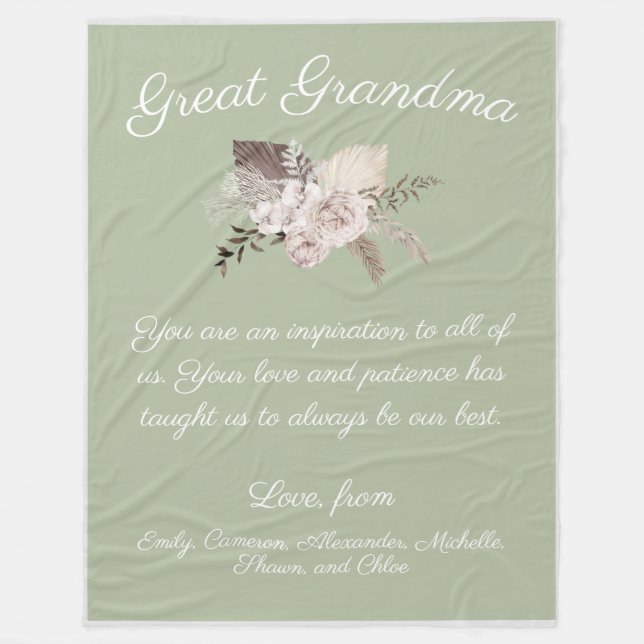 Great Grandma Message From Kids Boho Bouquet Fleece Blanket (Front)