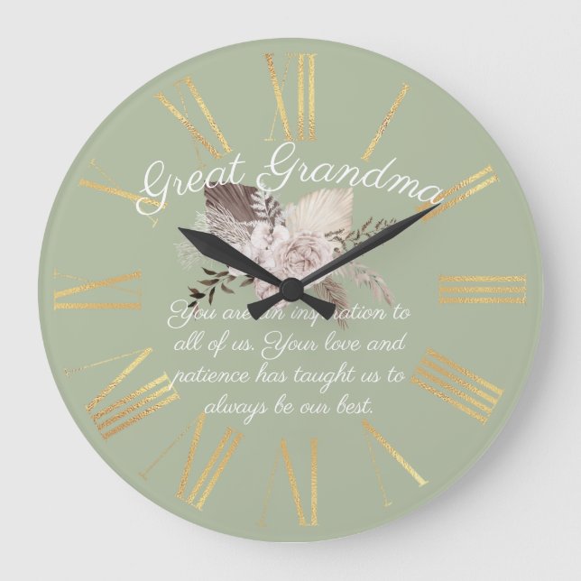 Great Grandma Message From Kids Boho Bouquet Large Clock (Front)