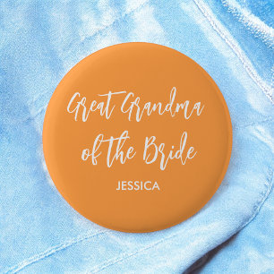 Great Grandma of the Bride Orange Wedding 6 Cm Round Badge