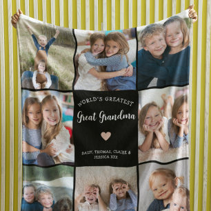 Great Grandma Personalised Photo Collage Modern  Fleece Blanket