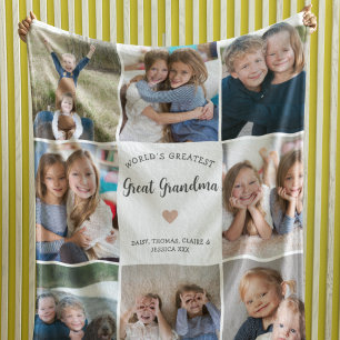 Great Grandma Personalized Photo Collage Modern  Fleece Blanket