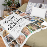 Great Grandma Photo Fleece Blanket<br><div class="desc">Personalised great grandmother picture blanket featuring the cute saying "you put the great in great grandma",  18 photos of the grandkids,  their names,  and the sweet caption "grandmas hold our tiny hands for just a little while,  but our hearts forever".</div>