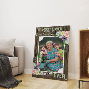 Great Grandma Photo - Rustic Wood and Floral Canvas Print