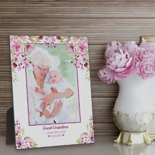 Great Grandma Pink and Purple Floral Overlay Photo Plaque