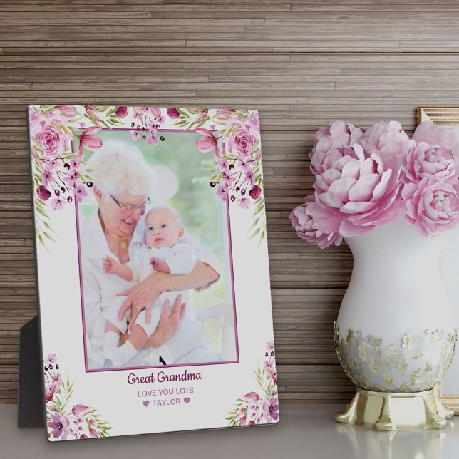 Great Grandma Pink and Purple Floral Overlay Photo Plaque (Creator Uploaded)