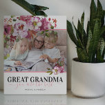 Great Grandma Pink Floral Photo Plaque<br><div class="desc">Elegant great grandmother plaque featuring a classic white background that can be changed to any colour,  a pretty pink watercolor floral display,  a photo of your nana,  the saying "great grandma,  your the best",  and the grandchildrens names.</div>