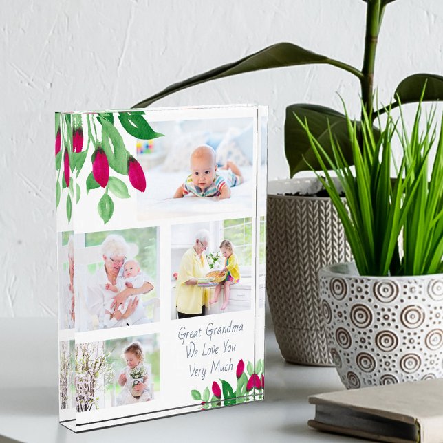 Great Grandma Pink Rosebuds 4 Picture Photo Block (Creator Uploaded)