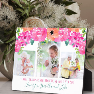 Great Grandma Poem 3 Photo Pink Floral Plaque