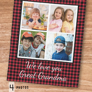 Great Grandma Red Buffalo Plaid 4 Photo Collage Fleece Blanket