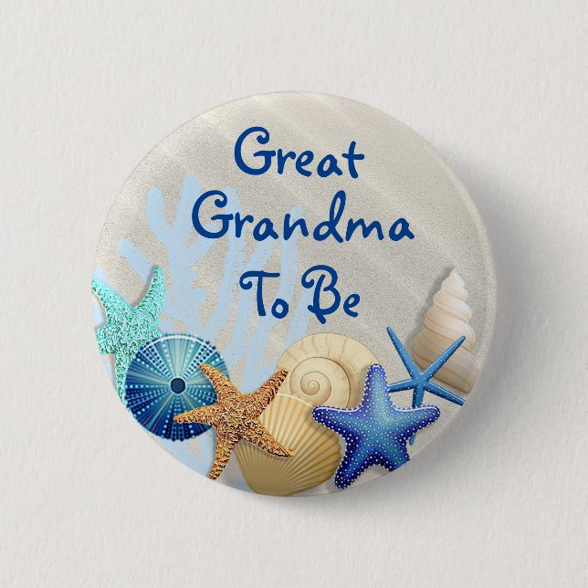 Great Grandma to Be, Beach Themed Baby Shower 6 Cm Round Badge (Front)