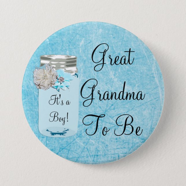 Great Grandma to be Blue Mason Jar Rustic Button (Front)