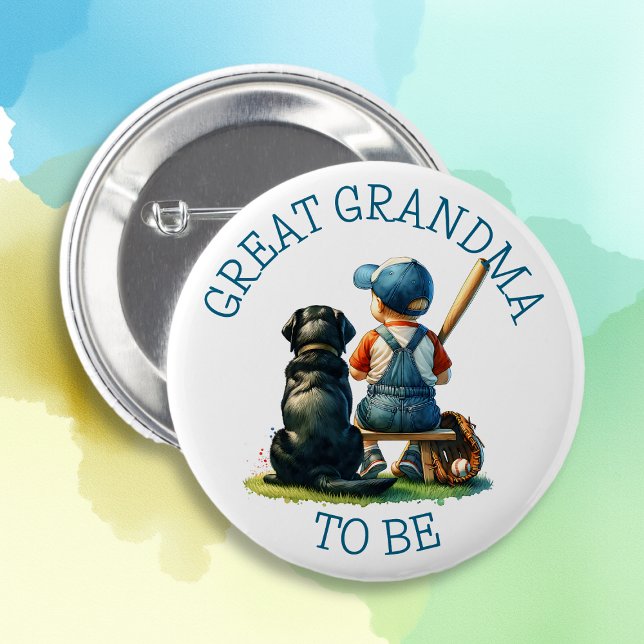 Great Grandma To Be | Boy's Baseball Baby Shower  6 Cm Round Badge (Creator Uploaded)