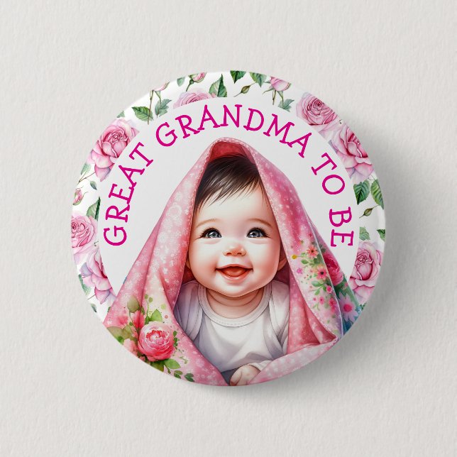 Great Grandma To Be | Floral Baby Shower 6 Cm Round Badge (Front)