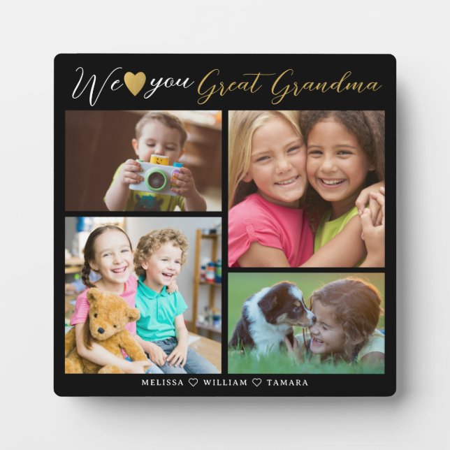 Great Grandma We Love You Grandkids 4 Photo  Black Plaque (Front)