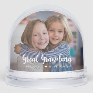Great Grandma We Love You Modern Script 2 Photos Snowglobe