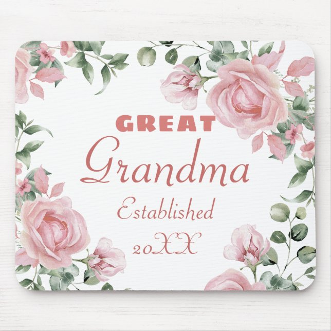Great Grandma Year Established Custom Pink Roses  Mouse Pad (Front)