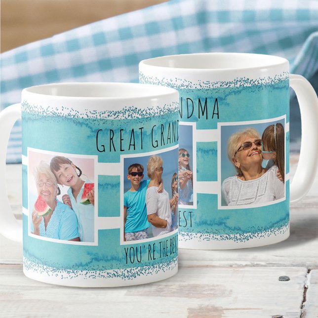 Great Grandma You're the Best - 3 Photo Aqua Coffee Mug (Creator Uploaded)