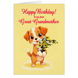 Great Grandmother Birthday Puppy and Flowers