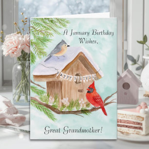 Great Grandmother Happy January Birthday Birds Card