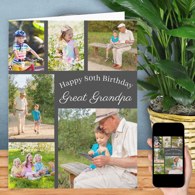 Great Grandpa 6 Photo Collage Any Age Big Birthday Card (Creator Uploaded)