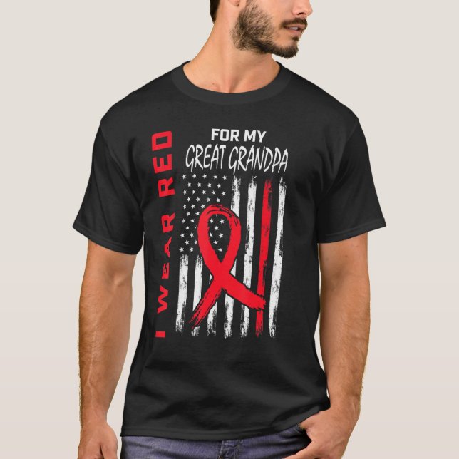 Great Grandpa Heart Disease Awareness Flag Matchin T-Shirt (Front)