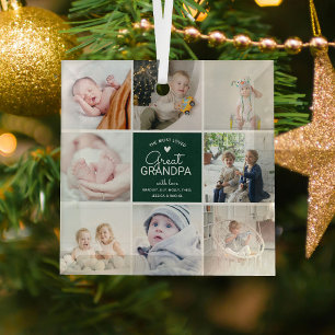 GREAT GRANDPA 'the most loved' Photo Collage Glass Tree Decoration