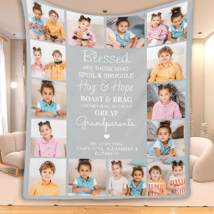 Great Grandparents Custom ModernGray Photo Collage Fleece Blanket