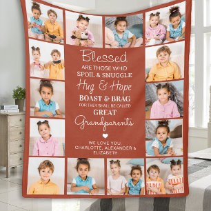 Great Grandparents Custom Terracotta Photo Collage Fleece Blanket