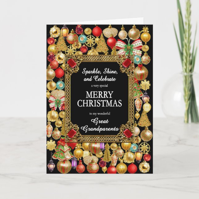 Great Grandparents Merry Christmas with Ornaments Holiday Card (Front)