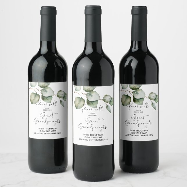 Great Grandparents Pregnancy Announcement Parents  Wine Label (Bottles)